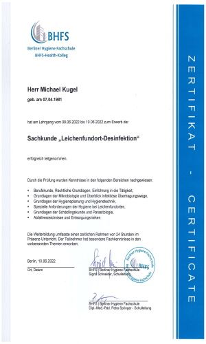 Tatortreinigung Zertifkat