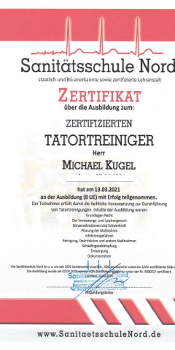 Tatortreiniger - Ausgebildet, Fortgebildet und geschult